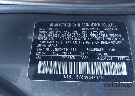 2022 Nissan Rogue Sport Sv Fwd Xtronic Cvt from USA, damaged, VIN JN1BJ1BV8NW344915